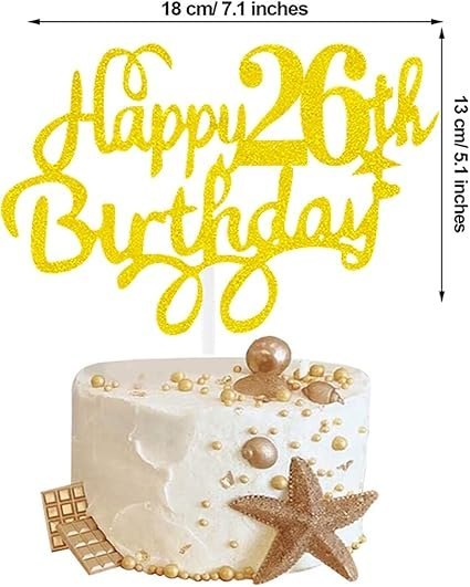 TOPPER NA TORT ZŁOTY HAPPY BIRTHDAY 26 URODZINY TOPPER NA TORT ZŁOTY HAPPY BIRTHDAY 26 URODZINY