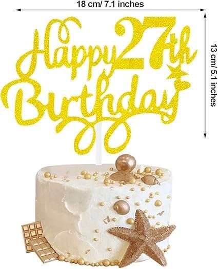 TOPPER NA TORT ZŁOTY HAPPY BIRTHDAY 27 URODZINY TOPPER NA TORT ZŁOTY HAPPY BIRTHDAY 27 URODZINY