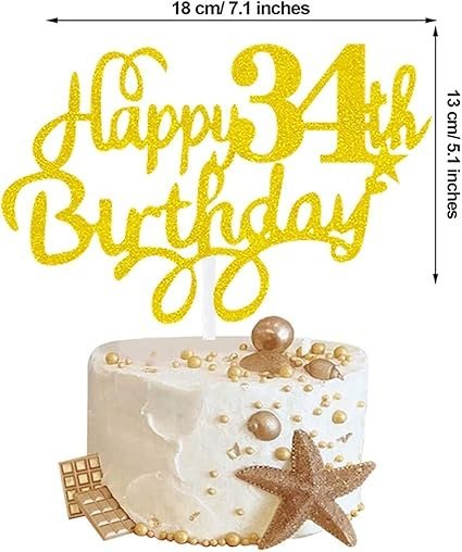 TOPPER NA TORT ZŁOTY HAPPY BIRTHDAY 34 URODZINY TOPPER NA TORT ZŁOTY HAPPY BIRTHDAY 34 URODZINY