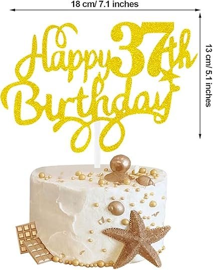TOPPER NA TORT ZŁOTY HAPPY BIRTHDAY 37 URODZINY TOPPER NA TORT ZŁOTY HAPPY BIRTHDAY 37 URODZINY