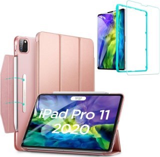 ETUI APPLE IPAD PRO 11" 2022-2018 RÓŻOWE POŁYSK Z KLAPKĄ +1x SZKŁO ESR