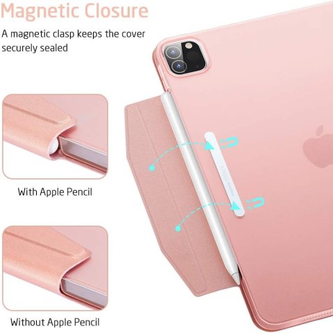 ETUI APPLE IPAD PRO 11" 2022-2018 RÓŻOWE POŁYSK Z KLAPKĄ +1x SZKŁO ESR