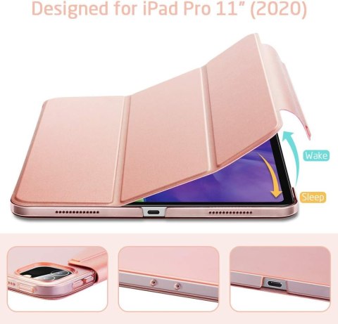 ETUI APPLE IPAD PRO 11" 2022-2018 RÓŻOWE POŁYSK Z KLAPKĄ +1x SZKŁO ESR
