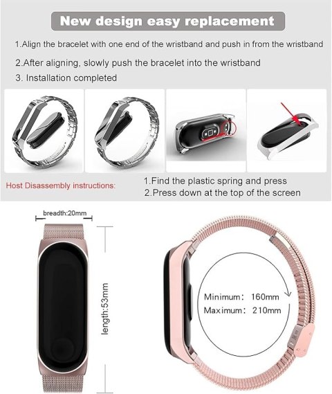 ETUI DO ZEGARKA XIAOMI MI BAND 6/5 Z BRANSOLETĄ RÓŻOWY KOLOR STAL ETUI DO ZEGARKA XIAOMI MI BAND 6/5 Z BRANSOLETĄ RÓŻOWY KOLOR STAL