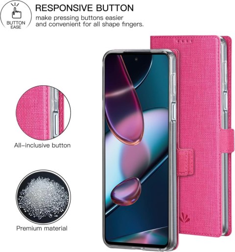 ETUI MOTOROLA EDGE 30 PRO RÓŻOWE ZAMYKANE Z KLAPKĄ MIEJSCE NA KARTY SOLIDNE