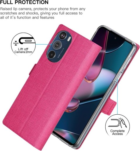ETUI MOTOROLA EDGE 30 PRO RÓŻOWE ZAMYKANE Z KLAPKĄ MIEJSCE NA KARTY SOLIDNE