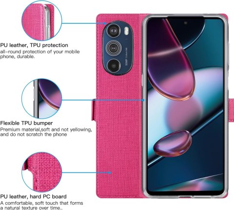 ETUI MOTOROLA EDGE 30 PRO RÓŻOWE ZAMYKANE Z KLAPKĄ MIEJSCE NA KARTY SOLIDNE