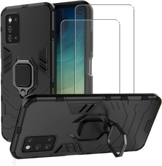 ETUI SAMSUNG GALAXY A52 5G CZARNE PANCERNE PLECKI Z PIERŚCIENIEM +2X SZKŁO