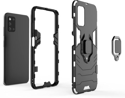 ETUI SAMSUNG GALAXY A52 5G CZARNE PANCERNE PLECKI Z PIERŚCIENIEM +2X SZKŁO