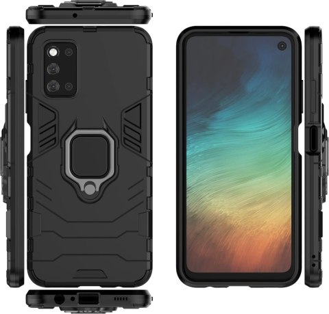 ETUI SAMSUNG GALAXY A52 5G CZARNE PANCERNE PLECKI Z PIERŚCIENIEM +2X SZKŁO