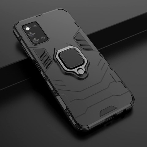 ETUI SAMSUNG GALAXY A52 5G CZARNE PANCERNE PLECKI Z PIERŚCIENIEM +2X SZKŁO