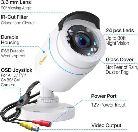 KAMERA ZEWNĘTRZNA VI/CVI/AHD/CVBS CCTV 20M IR 1080P BIAŁA IP66 MONITORING