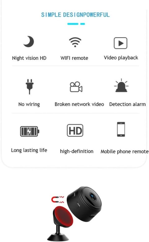 MINI KAMERA SZPIEGOWSKA BEZPRZEWODOWA HD 1080P 30 FPS WiFi TRYB NOCNY MINI KAMERA SZPIEGOWSKA BEZPRZEWODOWA HD 1080P 30 FPS WiFi TRYB NOCNY
