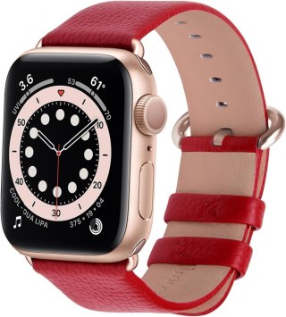 PASEK DO ZEGARKA APPLE WATCH 38/40/41mm SE/9/8/7/6/5/4/3/2/1 CZERWONY SKÓRA