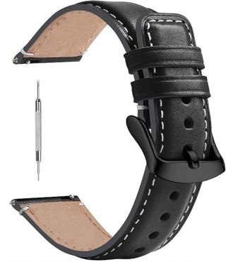 PASEK DO ZEGARKA CZARNY SKÓRA UNIWERSALNY BIAŁE OBSZYCIE ELEGANCKI 18mm