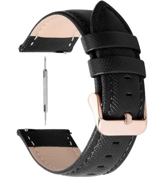 PASEK DO ZEGARKA CZARNY SKÓRA UNIWERSALNY ZŁOTA KLAMRA 16mm