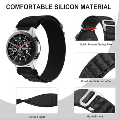 PASEK DO ZEGARKA SAMSUNG GALAXY WATCH/Amazfit/Huawei CZARNY NYLONOWY 22mm PASEK DO ZEGARKA SAMSUNG GALAXY WATCH/Amazfit/Huawei CZARNY NYLONOWY 22mm