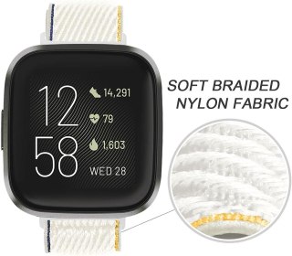 BRANSOLETA DO ZEGARKA FITBIT VERSA 1/2/LITE KREMOWY NYLON WODOODPORNY