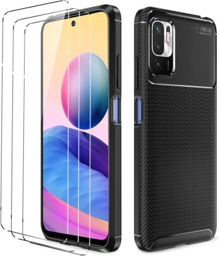 ETUI XIAOMI REDMI NOTE 10 5G/ POCO M3 PRO 5G CZARNE PLECKI +3x SZKŁO