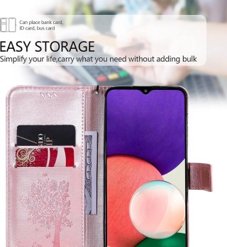 ETUI SAMSUNG GALAXY A22 4G RÓŻOWE WYTŁACZANE DRZEWO ZAMYKANE +2x SZKŁO
