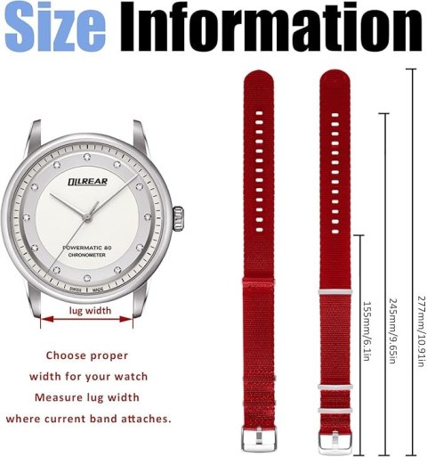 PASEK BRANSOLETA DO ZEGARKA CZERWONA UNIWERSALNA NYLON 22mm