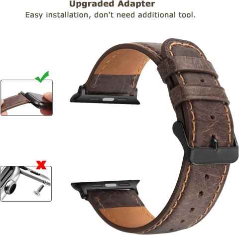 PASEK DO APPLE WATCH 1/2/3/4/5/6/7/8/9/10/SE 42/44/45 BRĄZOWA SKÓRA ETUI 42