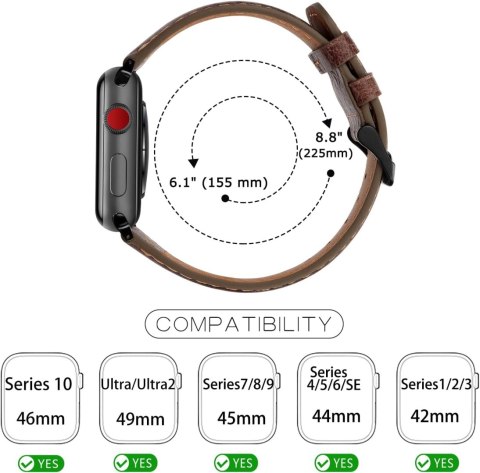 PASEK DO APPLE WATCH 1/2/3/4/5/6/7/8/9/10/SE 42/44/45 BRĄZOWA SKÓRA ETUI 42