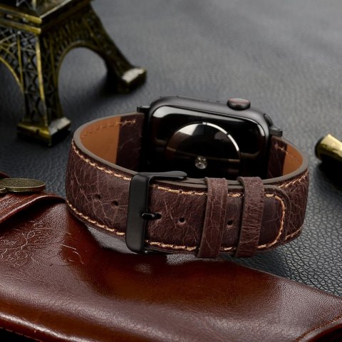 PASEK DO APPLE WATCH 1/2/3/4/5/6/7/8/9/10/SE 42/44/45 BRĄZOWA SKÓRA ETUI 42