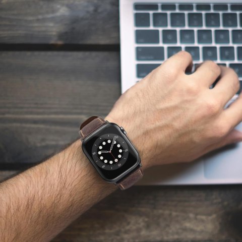 PASEK DO APPLE WATCH 1/2/3/4/5/6/7/8/9/10/SE 42/44/45 BRĄZOWA SKÓRA ETUI 42