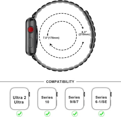 PASEK DO APPLE WATCH 1/2/3/4/5/6/7/8/9/10/SE 42/44/45 CZARNO-SZARY +ETUI