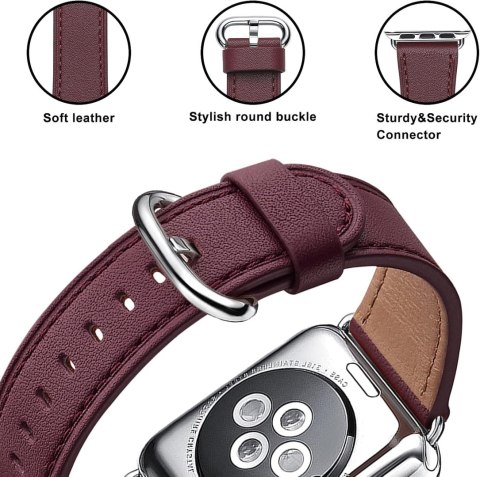 PASEK DO APPLE WATCH 1/2/3/4/5/6/7/8/9/10/SE 42/44/45/46mm BORDOWY SKÓRA PASEK DO APPLE WATCH 1/2/3/4/5/6/7/8/9/10/SE 42/44/45/46mm BORDOWY SKÓRA