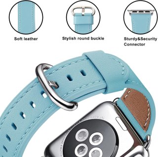PASEK DO APPLE WATCH 1/2/3/4/5/6/7/8/9/10/SE 42/44/45/46mm NIEBIESKI SKÓRA