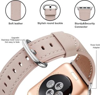 PASEK DO ZEGARKA APPLE WATCH 1/2/3/4/5/6/7/8/9/SE 38/40/41mm BEŻOWY SKÓRA