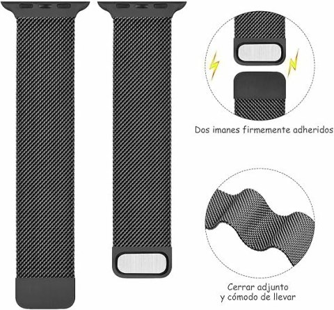PASEK DO ZEGARKA APPLE WATCH 1/2/3/4/5/6/7/8/9/SE 38/40/41mm CZARNY STAL