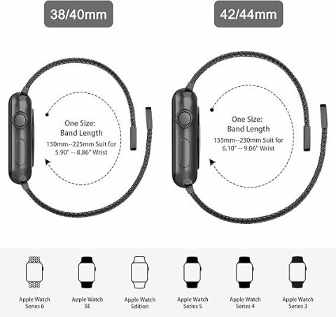 PASEK DO ZEGARKA APPLE WATCH 1/2/3/4/5/6/7/8/9/SE 38/40/41mm CZARNY STAL