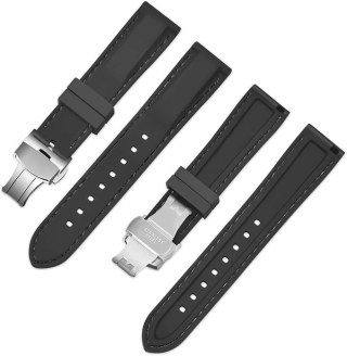 PASEK DO ZEGARKA CZARNY SILIKON UNIWERSALNY WODOODPORNY SREBRNA KLAMRA 16mm