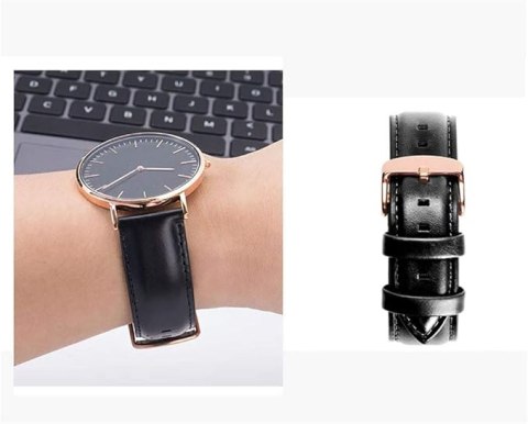 PASEK DO ZEGARKA CZARNY SKÓRA CIELĘCA UNIWERSALNY ZŁOTA KLAMRA 18mm PASEK DO ZEGARKA CZARNY SKÓRA CIELĘCA UNIWERSALNY ZŁOTA KLAMRA 18mm