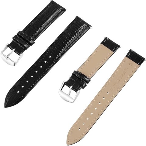 PASEK DO ZEGARKA CZARNY SKÓRA UNIWERSALNY SREBRNA KLAMRA 18mm PASEK DO ZEGARKA CZARNY SKÓRA UNIWERSALNY SREBRNA KLAMRA 18mm