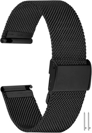 PASEK DO ZEGARKA CZARNY UNIWERSALNY STAL NIERDZEWNA ELEGANCKI 18mm