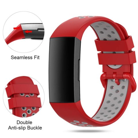 PASEK DO ZEGARKA FITBIT Charge 3/4 CZERWONO-SZARY SILIKON WODOODPORNY PASEK DO ZEGARKA FITBIT Charge 3/4 CZERWONO-SZARY SILIKON WODOODPORNY