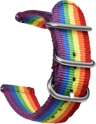 PASEK DO ZEGARKA KOLOROWY TĘCZA NYLON UNIWERSALNY SREBRNA KLAMRA 22mm