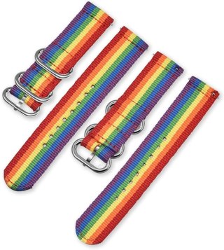 PASEK DO ZEGARKA KOLOROWY TĘCZA NYLON UNIWERSALNY SREBRNA KLAMRA 22mm