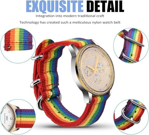 PASEK DO ZEGARKA KOLOROWY TĘCZA NYLON UNIWERSALNY SREBRNA KLAMRA 22mm PASEK DO ZEGARKA KOLOROWY TĘCZA NYLON UNIWERSALNY SREBRNA KLAMRA 22mm