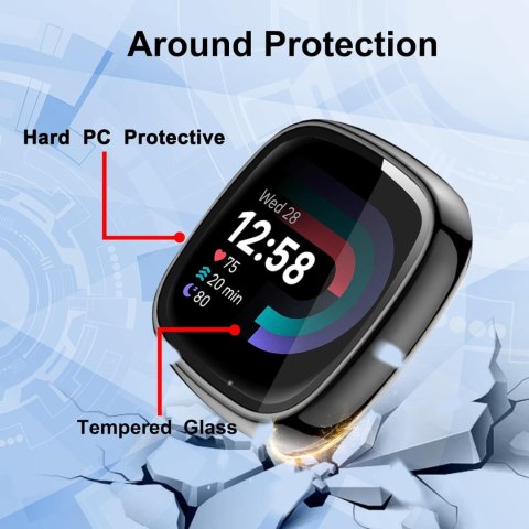 2x ETUI FITBIT VERSA 4 CZARNA RAMKA WYTRZYMAŁE OCHRONNA EKRANU SOLIDNE