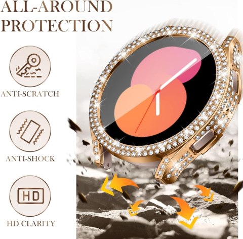 2x ETUI SAMSUNG GALAXY WATCH 5/4 44mm SRERBNE I ZŁOTE BŁYSZCZĄCE 2x SZKŁO