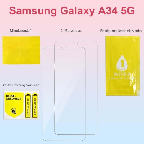 2X SZKŁO HARTOWANE SAMSUNG GALAXY A34 WYSOKA OCHRONA ŁATWY MONTAŻ SOLIDNE