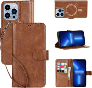 ETUI APPLE IPHONE 12/ 12 PRO BRĄZOWE IMITACJA SKÓTY Z KLAPKĄ SKŁADANE