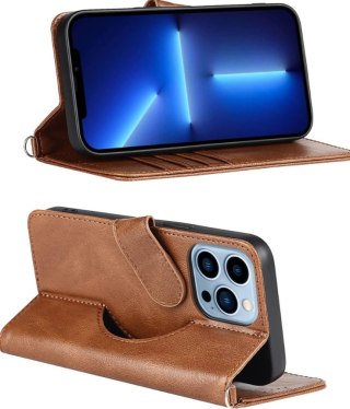 ETUI APPLE IPHONE 12/ 12 PRO BRĄZOWE IMITACJA SKÓTY Z KLAPKĄ SKŁADANE