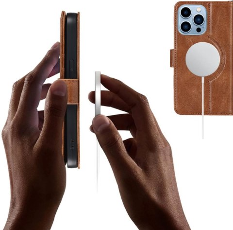 ETUI APPLE IPHONE 12/ 12 PRO BRĄZOWE IMITACJA SKÓTY Z KLAPKĄ SKŁADANE ETUI APPLE IPHONE 12/ 12 PRO BRĄZOWE IMITACJA SKÓTY Z KLAPKĄ SKŁADANE