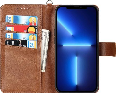 ETUI APPLE IPHONE 12/ 12 PRO BRĄZOWE IMITACJA SKÓTY Z KLAPKĄ SKŁADANE ETUI APPLE IPHONE 12/ 12 PRO BRĄZOWE IMITACJA SKÓTY Z KLAPKĄ SKŁADANE